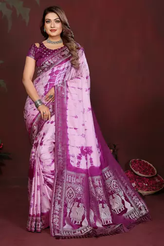 Purple color satin silk fabric saree for ethnic indian looks