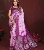 Purple color satin silk fabric saree for ethnic indian looks