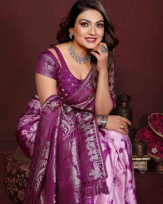 Purple satin silk blend saree ethnic indian looks 3