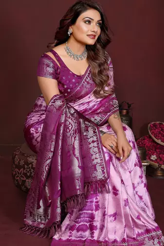 Purple satin silk blend saree ethnic indian looks