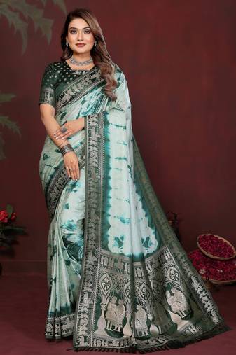 Green color satin silk fabric saree for ethnic indian looks