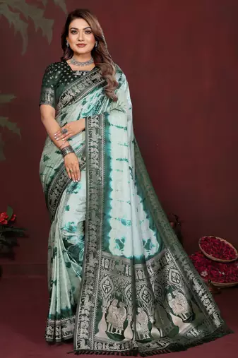Green color satin silk fabric saree for ethnic indian looks