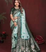 Green color satin silk fabric saree for ethnic indian looks