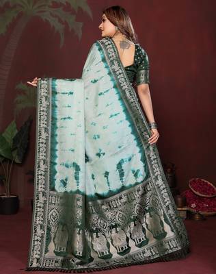 Green satin silk blend saree ethnic indian looks 2