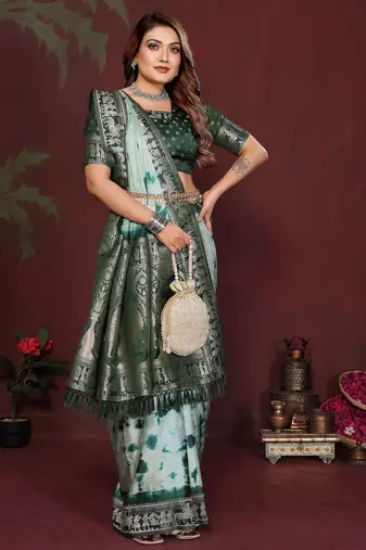 Green satin silk blend saree ethnic indian looks