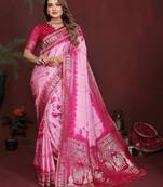 Pink color satin silk fabric saree for ethnic indian looks