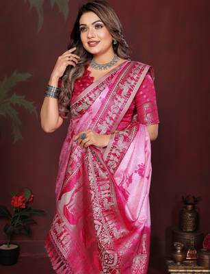 Pink satin silk blend saree ethnic indian looks 3
