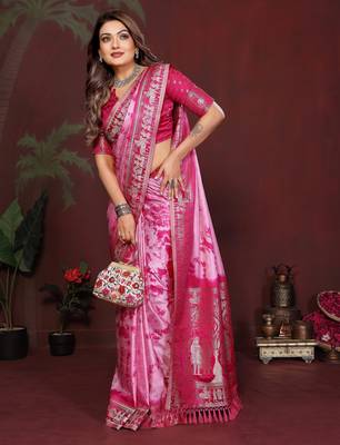 Pink satin silk blend saree ethnic indian looks 4