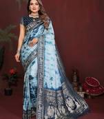 Blue color satin silk fabric saree for ethnic indian looks