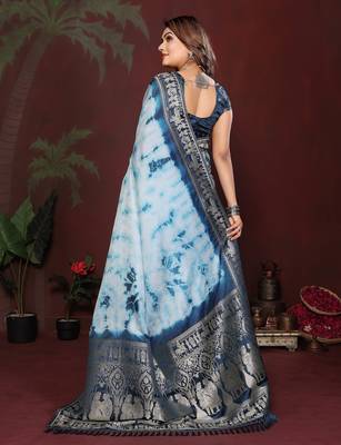 Blue satin silk blend saree ethnic indian looks 2