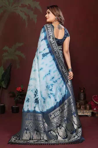 Blue satin silk blend saree ethnic indian looks