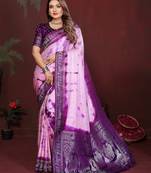 Violet color satin silk fabric saree for ethnic indian looks