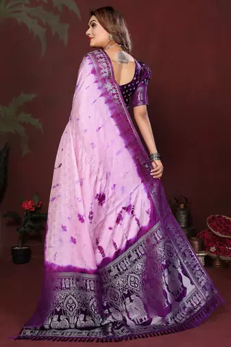 Violet satin silk blend saree ethnic indian looks