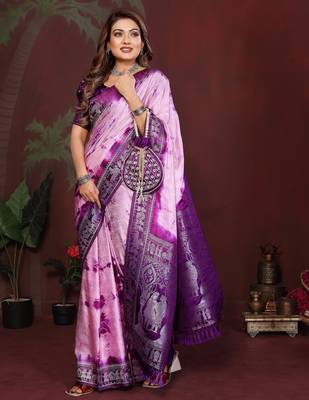 Violet satin silk blend saree ethnic indian looks 4