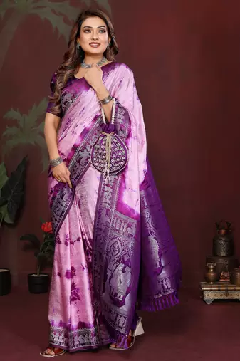 Violet satin silk blend saree ethnic indian looks