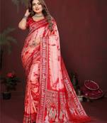 Red color satin silk fabric saree for ethnic indian looks