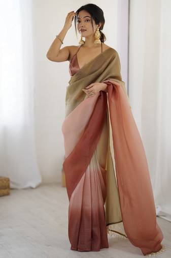 Designer coco-pista color candy crush silk fabric stylish pre stitched saree