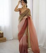 Designer coco-pista color candy crush silk fabric stylish pre stitched saree