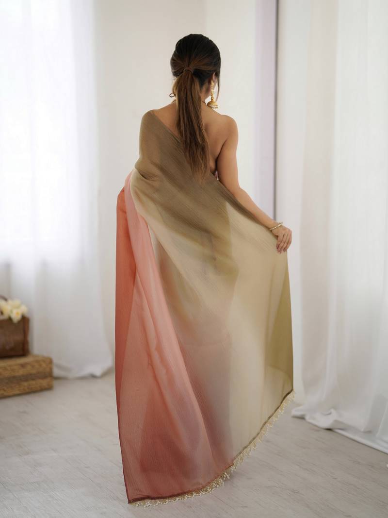 Designer coco-pista color candy crush silk fabric stylish pre stitched saree