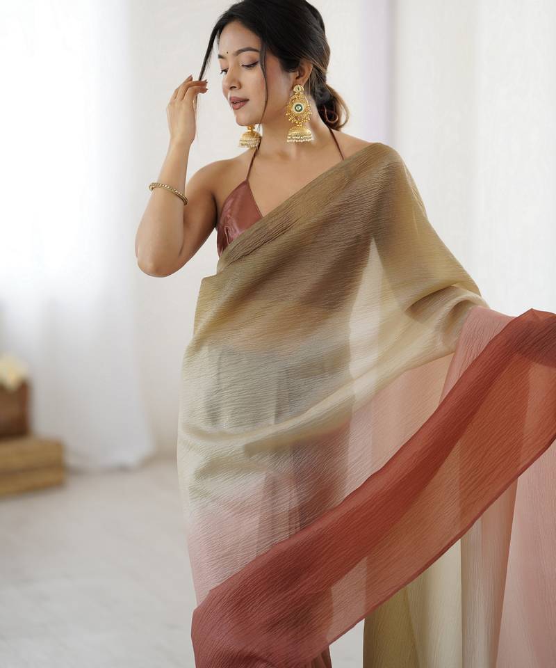 Designer coco-pista color candy crush silk fabric stylish pre stitched saree
