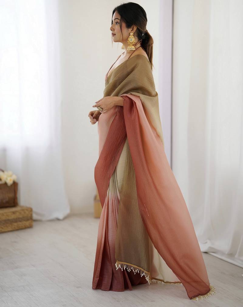 Designer coco-pista color candy crush silk fabric stylish pre stitched saree