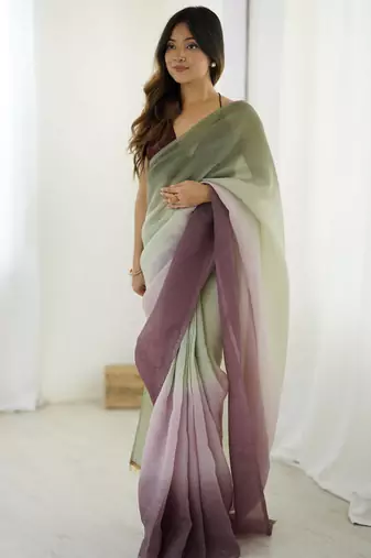 Designer green-wine color candy crush silk fabric stylish pre stitched saree