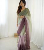 Designer green-wine color candy crush silk fabric stylish pre stitched saree