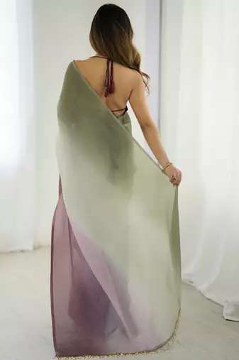  green-wine candy crush silk blend stylish pre stitched saree