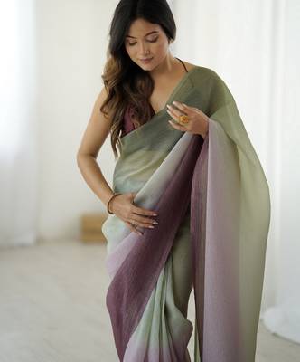  green-wine candy crush silk blend stylish pre stitched saree 3