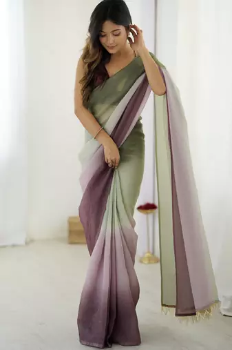  green-wine candy crush silk blend stylish pre stitched saree