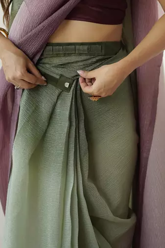  green-wine candy crush silk blend stylish pre stitched saree