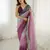 Designer grey-wine candy crush silk fabric stylish pre stitched saree