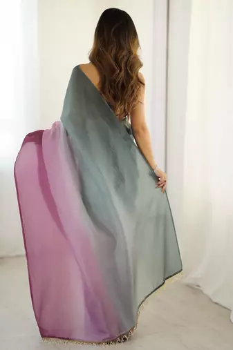  grey-wine candy crush silk blend stylish pre stitched saree