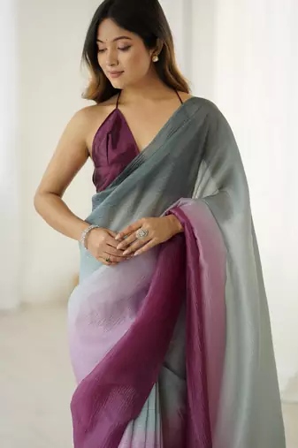  grey-wine candy crush silk blend stylish pre stitched saree