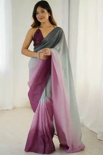  grey-wine candy crush silk blend stylish pre stitched saree