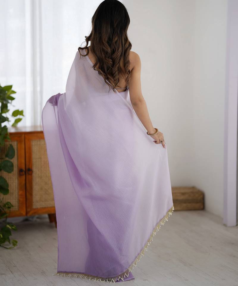 Designer lavender color candy crush silk fabric stylish pre stitched saree