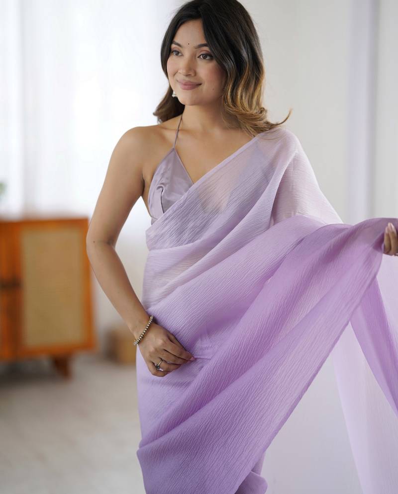 Designer lavender color candy crush silk fabric stylish pre stitched saree