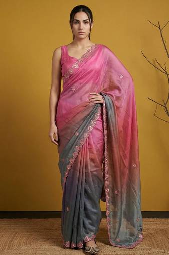  fendy satin designer saree with gotapatti work and cutwork piping border