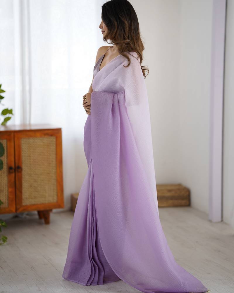 Designer lavender color candy crush silk fabric stylish pre stitched saree
