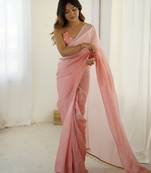 Designer peach color candy crush silk fabric stylish pre stitched saree