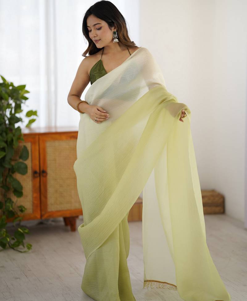 Designer pista color candy crush silk fabric stylish pre stitched saree