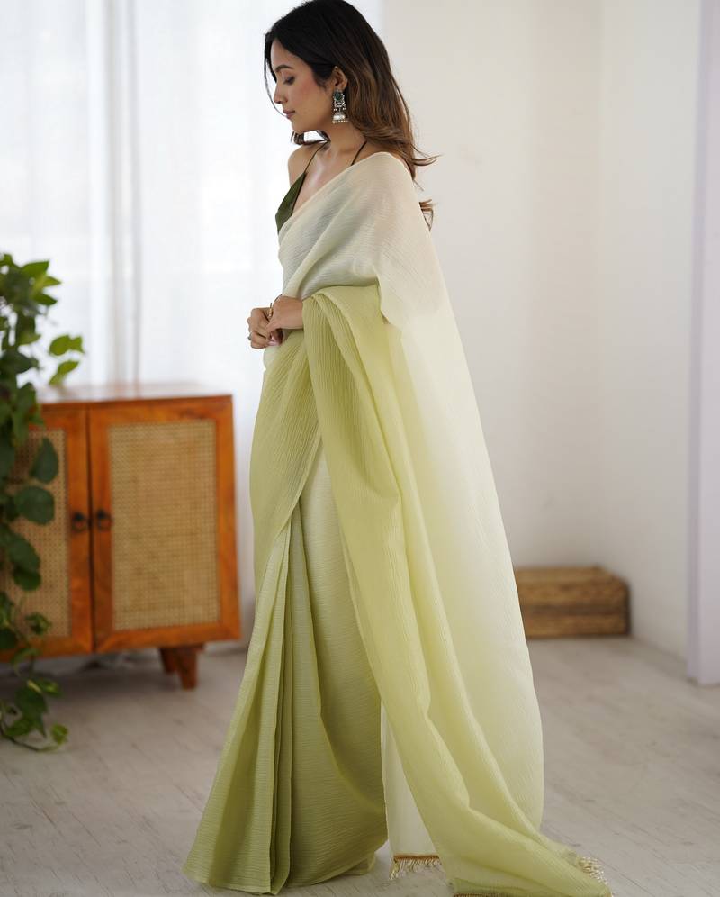 Designer pista color candy crush silk fabric stylish pre stitched saree