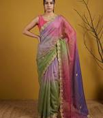  fendy satin designer saree with gotapatti work and cutwork piping border