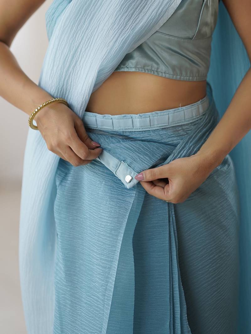 Designer sky blue color candy crush silk fabric stylish pre stitched saree