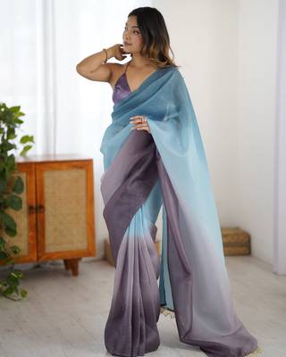  sky blue-grey candy crush silk blend stylish pre stitched saree 1