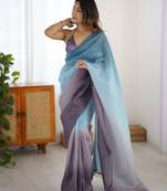 Designer sky blue-grey color candy crush silk fabric stylish pre stitched saree
