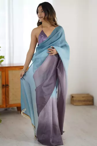  sky blue-grey candy crush silk blend stylish pre stitched saree