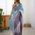Designer sky blue-grey color candy crush silk fabric stylish pre stitched saree