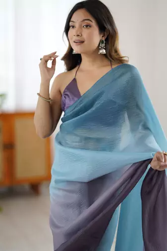  sky blue-grey candy crush silk blend stylish pre stitched saree