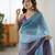 Designer sky blue-grey color candy crush silk fabric stylish pre stitched saree